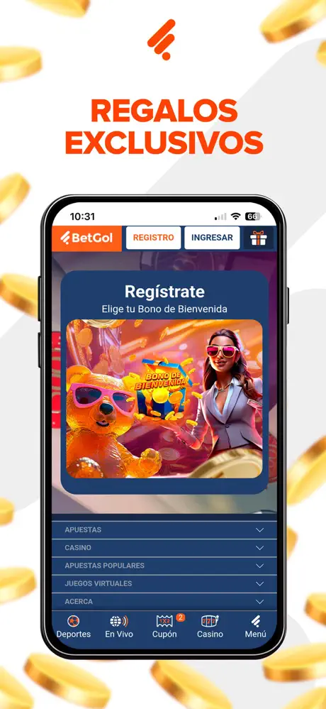 Pantalla de registro en la app BetGol desde móvil